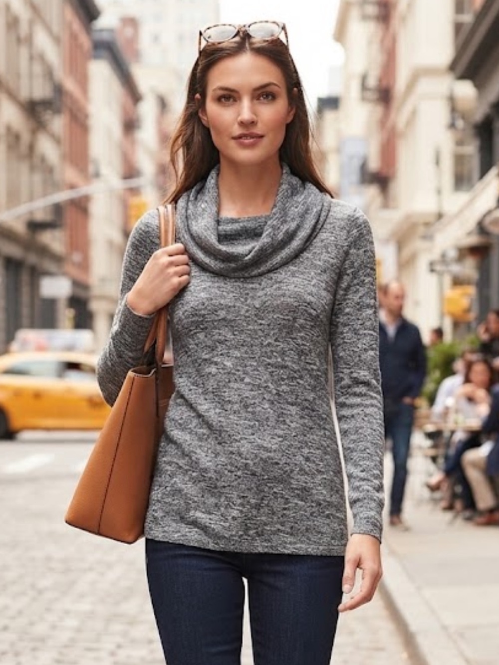 Max Studio Gray Marbled Scarf Collar Sweater